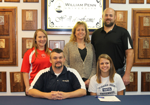 Kelsey Guyette with her parents, Coach Wise, and her high school coach (WPU alum Jessica Carson)